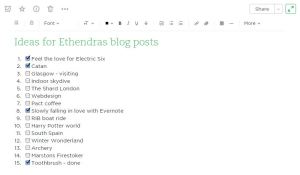 Evernote tick-able actions
